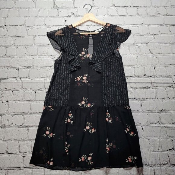 BCBGeneration Sheer Black Floral Print Flutter Sleeve Slip Dress Size XS - Picture 1 of 10
